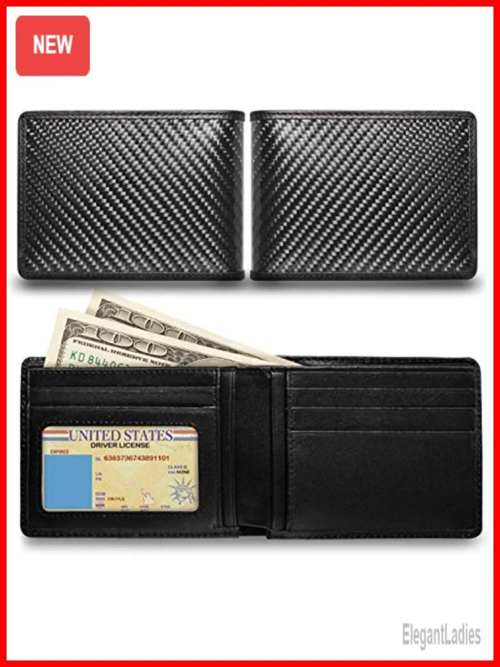 Real Carbon Fiber Leather RFID Blocking Bi-fold Wallet